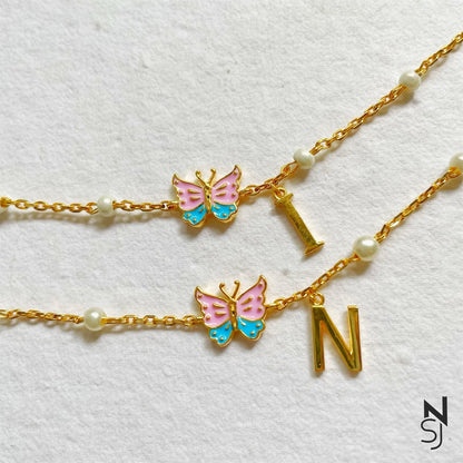 Butterfly & Custom Initial Bracelet | Personalised 925 Silver Jewellery for Kids | Niashine