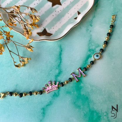Tiara, Evil Eye and Custom Initial Nazariya | Personalised 925 Silver Jewellery for Kids | Niashine
