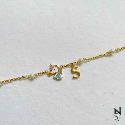 Unicorn & Custom Initial Bracelet | Personalised 925 Silver Jewellery for Kids | Niashine
