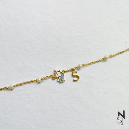 Unicorn & Custom Initial Bracelet | Personalised 925 Silver Jewellery for Kids | Niashine