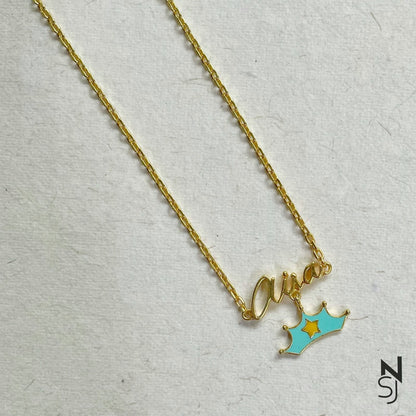 Custom Name with Tiara Neckchain | Personalised 925 Silver Jewellery for Kids | Niashine