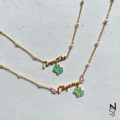 Custom Name Angel Wings Neckchain with Butterfly | Personalised 925 Silver Jewellery for Kids | Niashine