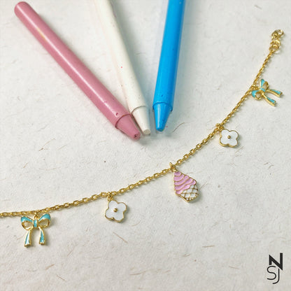 Cupcakes and Bow Charm Bracelet | Personalised 925 Silver Jewellery for Kids | Niashine