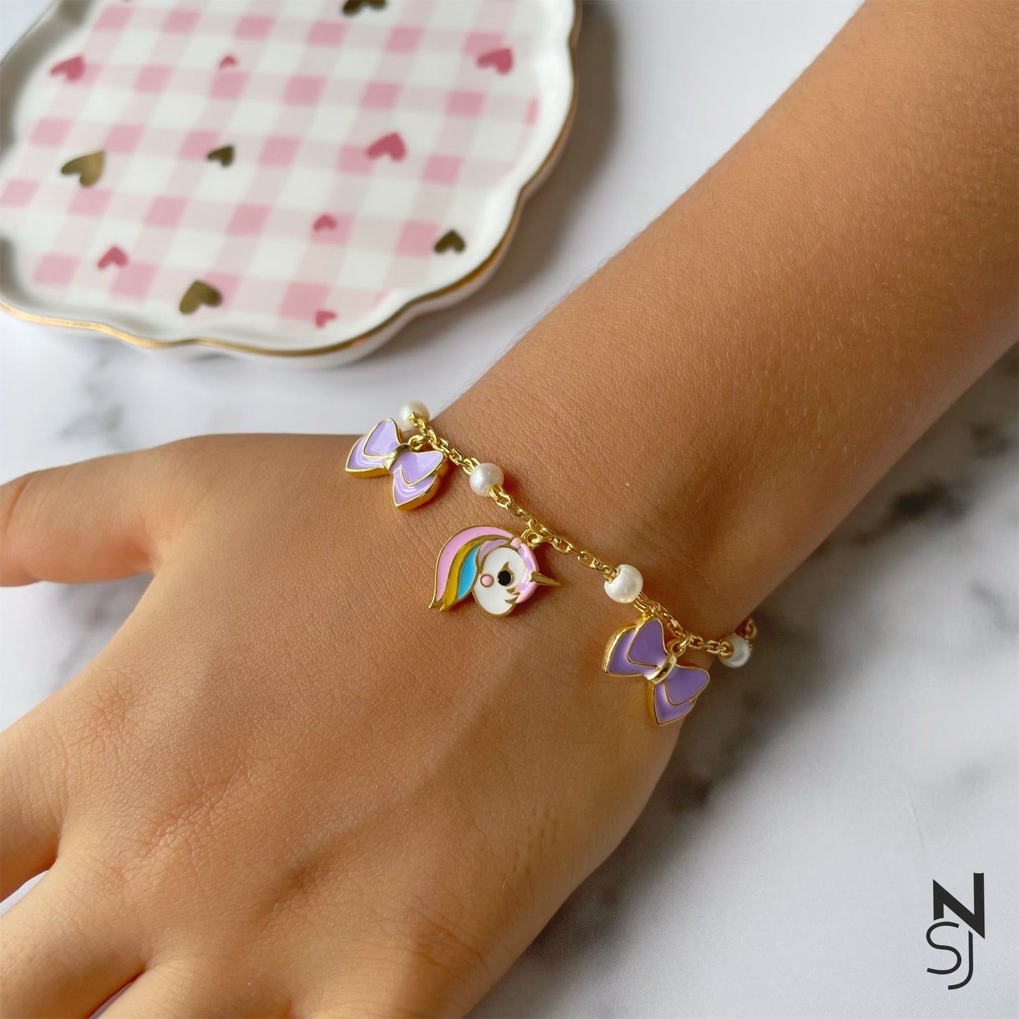 Unicorn & Bow Charm Bracelet