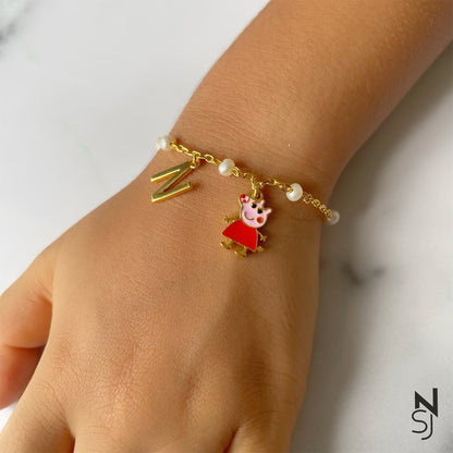 Peppa Pig Neckchain & Peppa Pig Initial Bracelet Set | Personalised 925 Silver Jewellery for Kids | Niashine