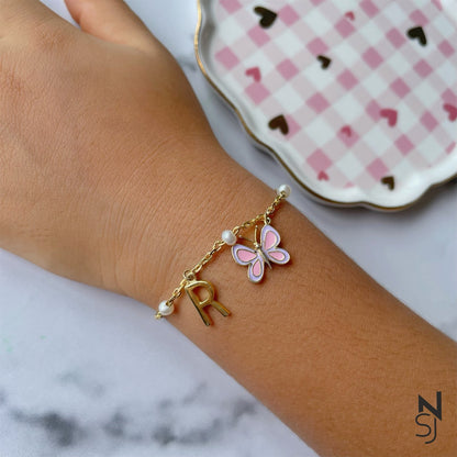 Butterfly & Custom Initial Bracelet | Personalised 925 Silver Jewellery for Kids | Niashine