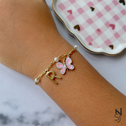 Butterfly & Custom Initial Bracelet | Personalised 925 Silver Jewellery for Kids | Niashine