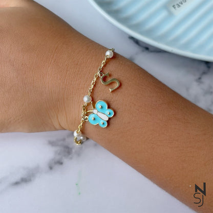 Butterfly & Custom Initial Bracelet | Personalised 925 Silver Jewellery for Kids | Niashine