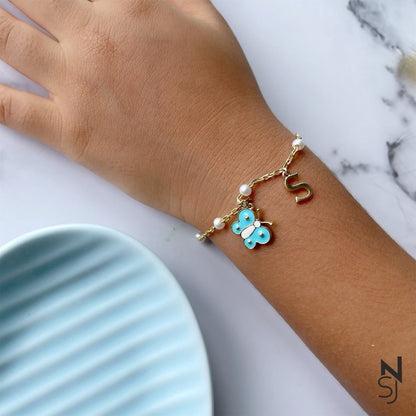 Butterfly & Custom Initial Bracelet | Personalised 925 Silver Jewellery for Kids | Niashine