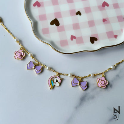 Unicorn & Bow Charm Bracelet | Personalised 925 Silver Jewellery for Kids | Niashine