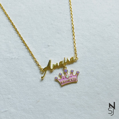 Custom Name with Princess Tiara Neckchain | Personalised 925 Silver Jewellery for Kids | Niashine