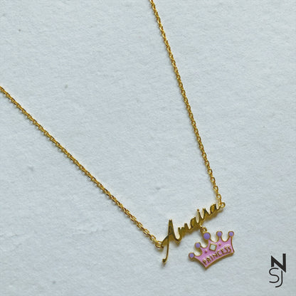 Custom Name with Princess Tiara Neckchain | Personalised 925 Silver Jewellery for Kids | Niashine