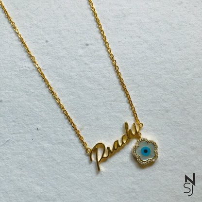 Custom Name Evil Eye Flower Neckchain | Personalised 925 Silver Jewellery for Kids | Niashine
