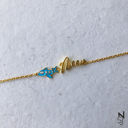 Custom name with Aeroplane Bracelet | Personalised 925 Silver Jewellery for Kids | Niashine