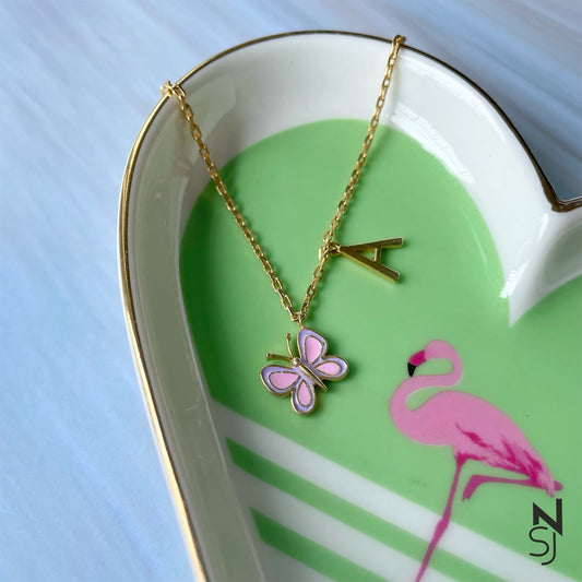 Butterfly with Custom Initial Neckchain