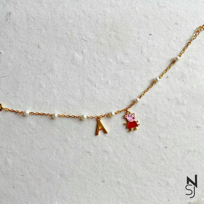 Custom Initial Peppa Pig Bracelet | Personalised 925 Silver Jewellery for Kids | Niashine