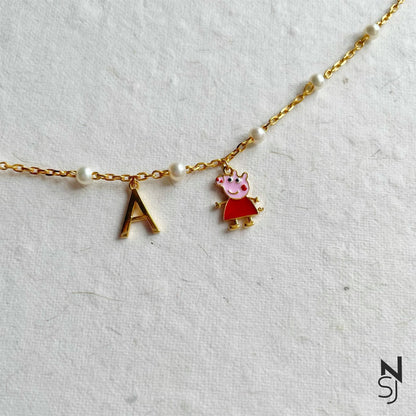 Custom Initial Peppa Pig Bracelet | Personalised 925 Silver Jewellery for Kids | Niashine