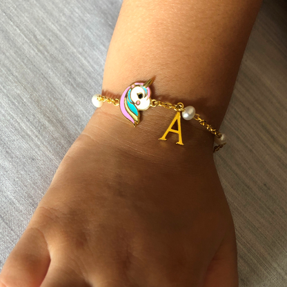 Unicorn & Initial Bracelet | Personalised 925 Silver Jewellery for Kids | Niashine