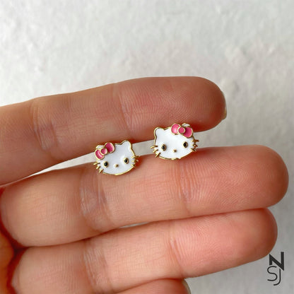 Hello Kitty Studs | Personalised 925 Silver Jewellery for Kids | Niashine