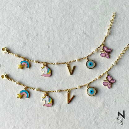Custom Initial Evil Eye Charm Bracelet | Personalised 925 Silver Jewellery for Kids | Niashine