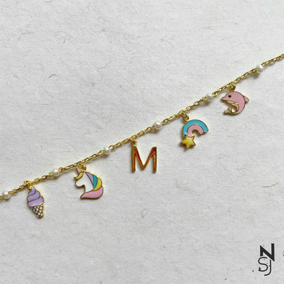 Custom Initial Charm Bracelet | Personalised 925 Silver Jewellery for Kids | Niashine