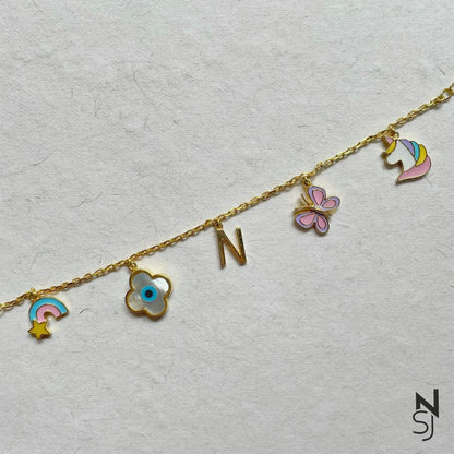 Custom Initial Evil Eye Charm Bracelet | Personalised 925 Silver Jewellery for Kids | Niashine