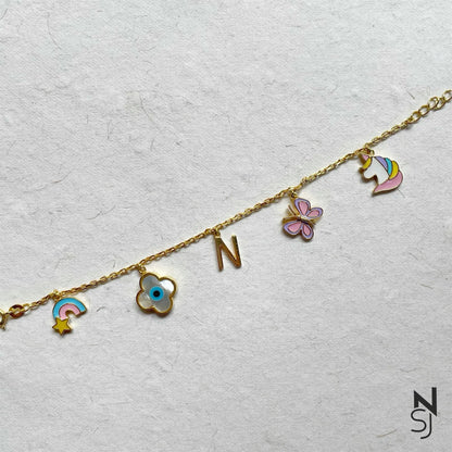Custom Initial Evil Eye Charm Bracelet | Personalised 925 Silver Jewellery for Kids | Niashine