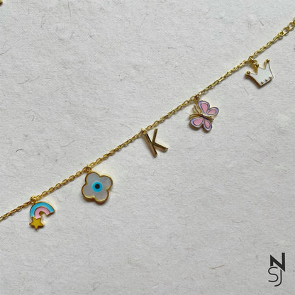 Custom Initial Evil Eye Charm Bracelet | Personalised 925 Silver Jewellery for Kids | Niashine