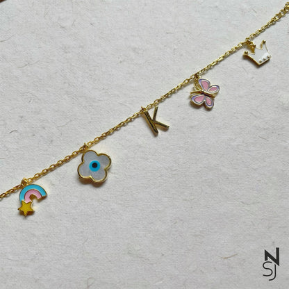 Custom Initial Evil Eye Charm Bracelet | Personalised 925 Silver Jewellery for Kids | Niashine