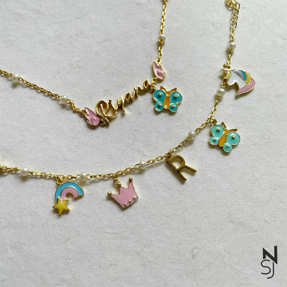 Charm Bracelet & Angel Wing Neckchain Set | Personalised 925 Silver Jewellery for Kids | Niashine