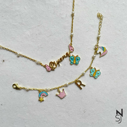 Charm Bracelet & Angel Wing Neckchain Set | Personalised 925 Silver Jewellery for Kids | Niashine